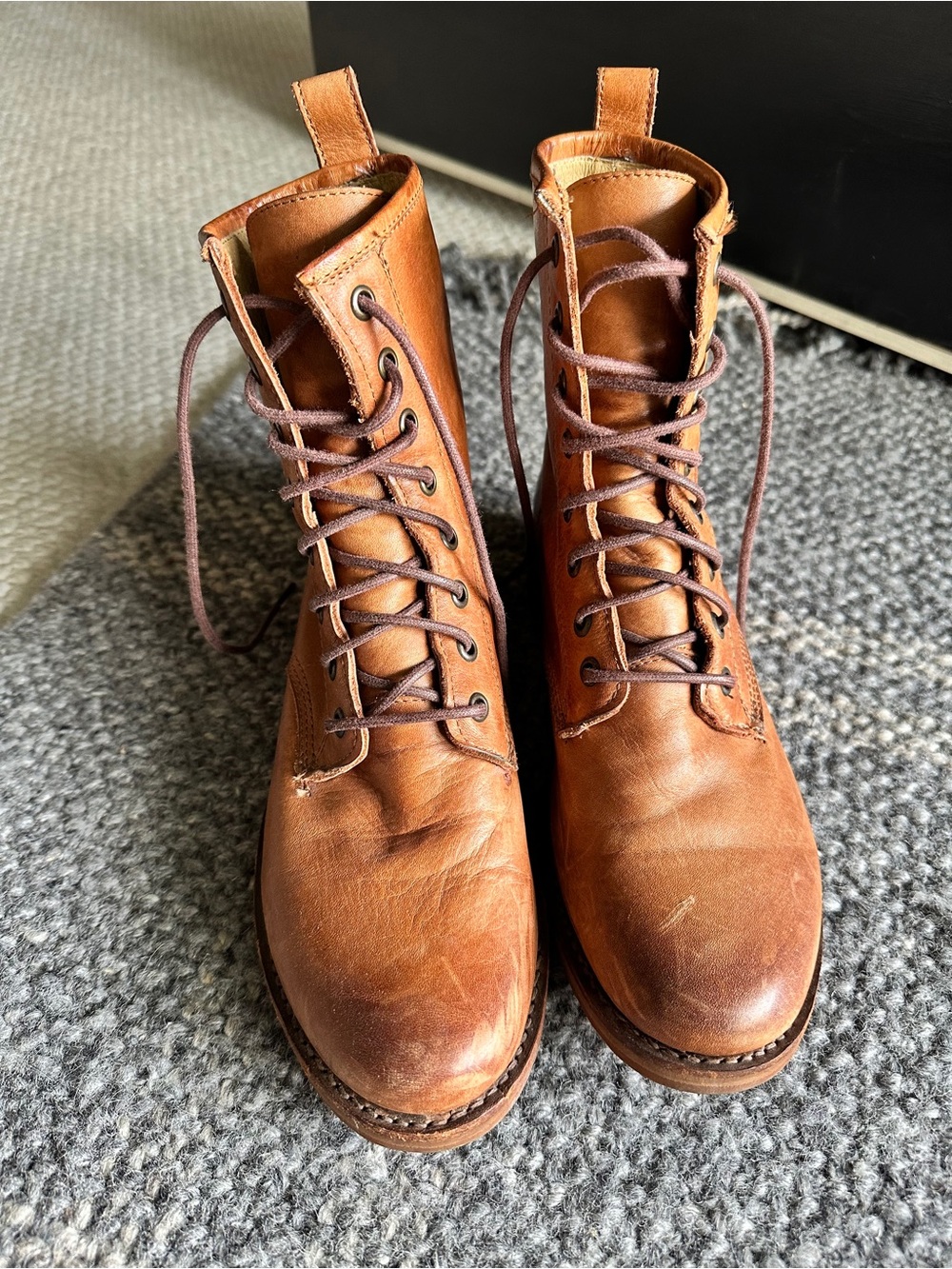 Frye Whiskey Leather Veronica Lace-Up Combat Boots 7.5